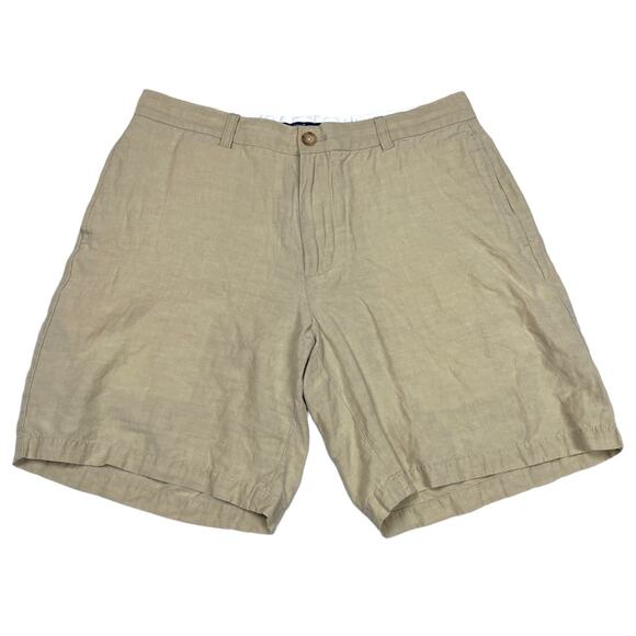 Vineyard Vines Clubhouse Shorts Tan Khaki‎ Men's 33 Linen Silk Blend Zip Fly - Picture 1 of 10